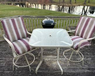 Nice smaller patio table and chairs, charcoal barbecue