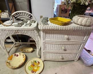 Wicker dresser and table