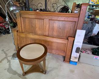 Oak headboard foot board bed frame, mid century table