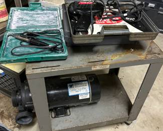 Soldering irons, pump, metal cart