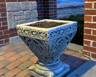Beautiful carved stone pair of planters