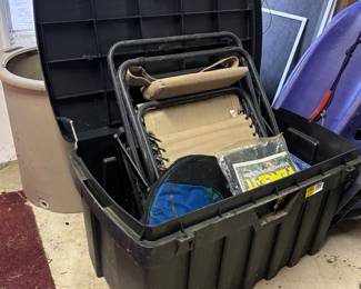 Storage bin, lawn chairs