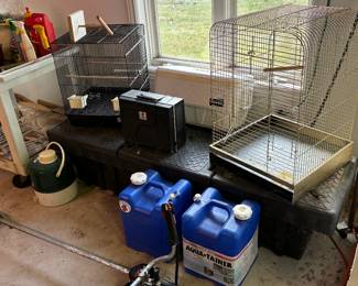 Truck bed tool box, bird cages, weed whip