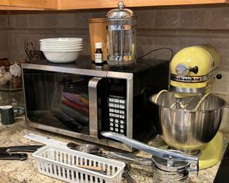 Microwave, French press, kitchenaid mixer