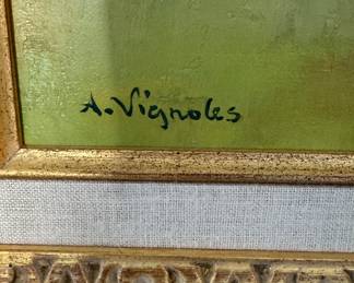 "Fleurs des Champs." Oil on Canvas. Andre Vignoles, Signed. Measures 15.5" x 12"; 21" x 24" Including Frame. Photo 2 of 2.