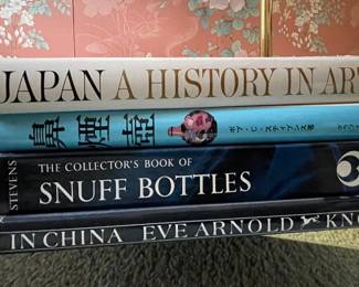 Coffee Table Books: Japan: A History In Art, The Collector's Book of Snuff Bottles, In China by Eve Arnold.