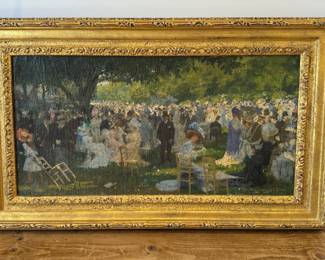 "Study For Paddock At Argenteuil," Oil on Canvas. Signed by Artist, Rene A. Rousseau-Decelle (French, 1884 - 1967). Measures 24 1/8" x 12 1/4"; 30.5" x 18.5" With Frame. Photo 1 of 2.