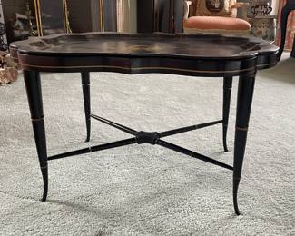 Vintage Papier Mâché Scalloped Tray Table on Faux Bamboo Base. Measures 32" x 25" x 19" H. Photo 1 of 3.