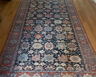 Peshawar (Pakistani Vegetable Dyed Rug) with Tribal Persian Design. Measures 13' x 5' 10". Photo 1 of 5.