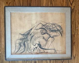 "Maimed Figure," Ink on Paper. Signed By Artist. Rico LeBrun. 1959. Measures 19" x 24" Without Frame. Photo 1 of 3.