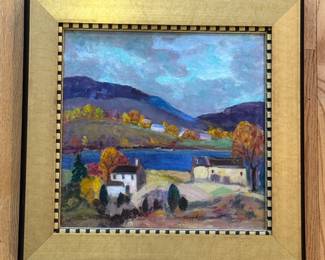 "Autumn on The Delaware," Oil on Board. Signed by Artist, Fern Coppedge. Measures 11 7/8" x 11 3/4"; 17" x 16 3/4" With Frame. Photo 1 of 2.