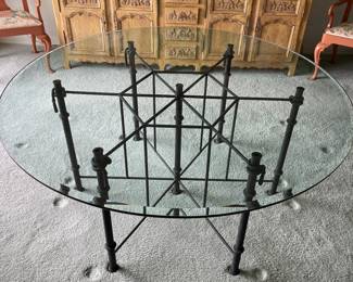Vintage Baker Wrought Iron Faux Bamboo Glass Top Dining Table. Measures 60" D x 28" H. Excellent As Is But Would Be Amazing with Custom Paint! Photo 2 of 5.