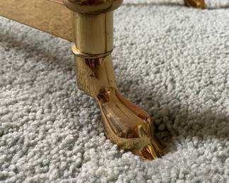 Vintage Brass Console with Hoofed Feet & Glass Topper. Measures 48" W x 16" D x 25" H. Photo 3 of 4.