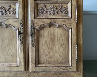 Baker Furniture Louis XV Hand Carved White Oak French Provincial Sideboard with Brass Hardware. Measures 84" W x 20" D x 34" H. Photo 2 of 3.