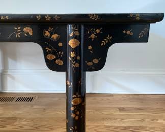 Dessin Fournir Ebonized Wood Cocktail Table with Chinoiserie Motif. Measures 48" W x 32" D x 22.5" H. Photo 3 of 5.