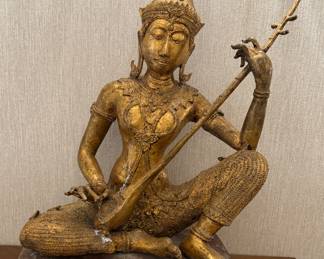 Gilt Metal Deity Statuę. Measures 12" W x 8" D x 18" H.