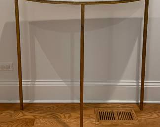 Marble-Top Hammered Gilt Metal Demi-Lune Tables - 2 Available. Each Measures 38" W x 12" D x 36.5" H. Photo 1 of 4.