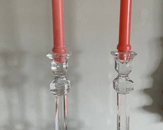 Pair of Waterford Crystal Candleholders. Measure 9.5" H.