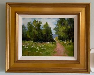 "Home Pathway," Oil on Canvas, Cynthia Tumpach, Signed By Artist. Measures 11.5" x 9"; 18" x 15" Including Frame. Photo 1 of 2.