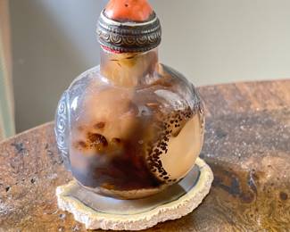Antique Carved Agate Snuff Bottle.