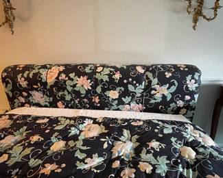 Floral Chintz Upholstered Queen-Size Bed Frame with Matching Quilted Bed Spread. Photo 1 of 4.