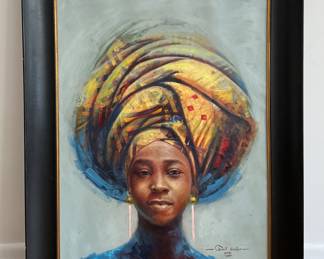Commissioned Portrait of Nigerian Girl. Oil on Canvas. Signed By Artist. Clement Nwafar. Photo 1 of 2.