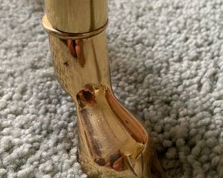 Vintage Brass Console with Hoofed Feet & Glass Topper. Measures 48" W x 16" D x 25" H. Photo 4 of 4.