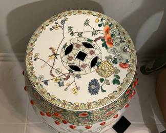 Pair of Vintage Chinese Porcelain Chinoiserie Garden Stools. Measures 18" H. Photo 2 of 2.