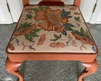 Set of 6 Baker Furniture Queen Anne Mahogany Dining Chairs Custom Lacquered In Farrow & Ball Bamboozle with Needlepoint Seats - 2 Arm and 4 Side Chairs. Each Measures 23" W with 19" Seat Height. Photo 5 of 6.