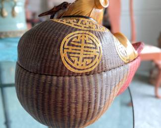 Lidded Asian Motif Basket. Photo 2 of 3.