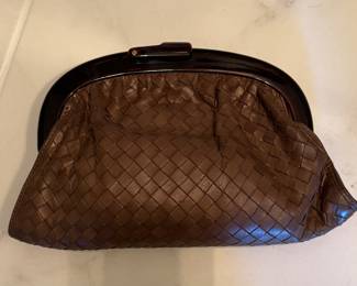 Vintage Bottega Veneta Clutch with Faux Tortoise Shell Closure.