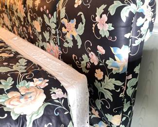 Floral Chintz Upholstered Queen-Size Bed Frame with Matching Quilted Bed Spread. Photo 2 of 4.