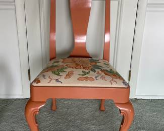 Set of 6 Baker Furniture Queen Anne Mahogany Dining Chairs Custom Lacquered In Farrow & Ball Bamboozle with Needlepoint Seats - 2 Arm and 4 Side Chairs. Each Measures 23" W with 19" Seat Height. Photo 3 of 6.