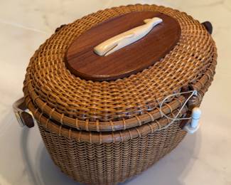Vintage Farnum Nantucket Bag with Scrimshaw Whale.