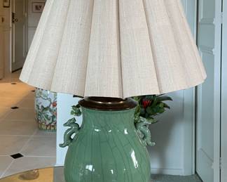 Celadon Crackle Finish Table Lamp with Jade Finial. Photo 1 of 2.