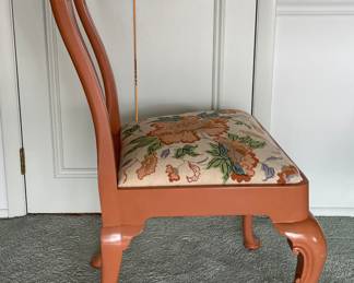Set of 6 Baker Furniture Queen Anne Mahogany Dining Chairs Custom Lacquered In Farrow & Ball Bamboozle with Needlepoint Seats - 2 Arm and 4 Side Chairs. Each Measures 23" W with 19" Seat Height. Photo 4 of 6.