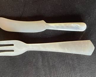 Mother of Pearl Canape Knife and Fork Set.