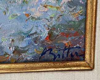 "La Banc Blanc," Oil on Canvas, Pierre Bittar. Measures 13" x 10" ; 22.5" x 19.5" Including Frame. Photo 2 of 3.