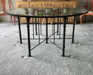 Vintage McGuire Wrought Iron Faux Bamboo Glass Top Dining Table. Measures 60" D x 28" H. Excellent As Is But Would Be Amazing with Custom Paint! Photo 1 of 5.