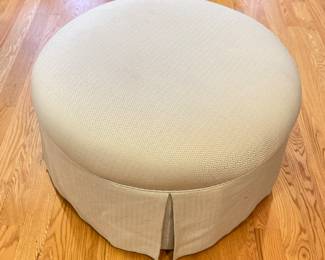 Neutral Pearson Ottoman Upholstered in Herringbone Pattern with Kick Pleat Skirt. Matching Club Chairs Available, Too. Measures 30" D x 19" H. Photo 1 of 2.
