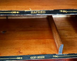 Antique English Music Cabinet with Inlay & Brass Rail. Photo 5 of 6.