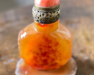 Antique Hand Carved Amber Snuff Bottle, 19th Century.