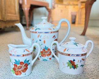 Ceralene Limoges Hokusai With Border China. Dinner Plates (Set of 12), Tea Cups (Set of 18), Saucers (Set of 12), Salad Plates (Set of 10), Bread & Butter Plates (Set of 12). Also Available: Creamer & Sugar, Vegetable Server, Coffee Pot. Photo 3 of 3.