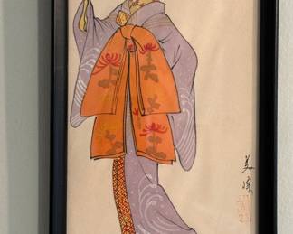 Pen and Ink on Paper. Geisha. Signed By Artist. Measures 5" W x 9.5."