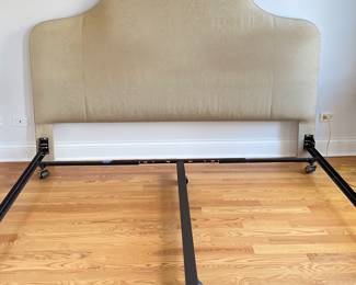 Silk Upholstered King Size Bed Frame. Great Project For Someone Interested in A Custom Head Board; Needs Reupholstering.