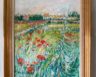 "Champs en Fete," Oil on Canvas, Yolande Ardissone, Signed By Artist. Measures 24.25" x 30.5"; 33" x 39" Including Frame. Photo 1 of 3.