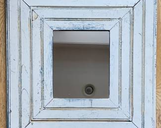 Upcycled Wood Frame Mirror. Measures 21" x 21".