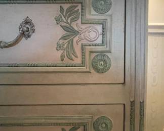 Vintage Baker Furniture French Provincial Louis XV Style Two-Drawer Hand Carved Chest of Drawers. Measures 48" W x 20" D x 34" H. Photo 3 of 4.