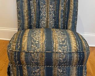 Channel Back Upholstered Slipper Chair with Skirt. Measures 27" W x 32" D x 18" Seat Height. Photo 1 of 3.