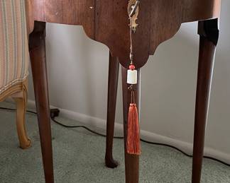 Tomlinson Reproduction Pad Foot Queen Anne Style Flip Top Drink / Side Table - 2 Available. One Has Chipped Finish. Each Measures 18" D x 22.5" H; 9" D When Open. Photo 1 of 4.